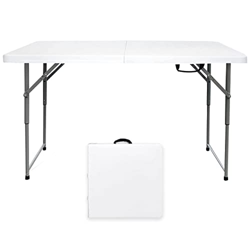 Go-Trio Folding Table 4/6/8 Foot Foldable Table Adjustable Height Card Table Indoor Outdoor Small Desk Portable Plastic Picnic Party Dining Camping Bar Low Tables Fold in Half Heavy Duty White