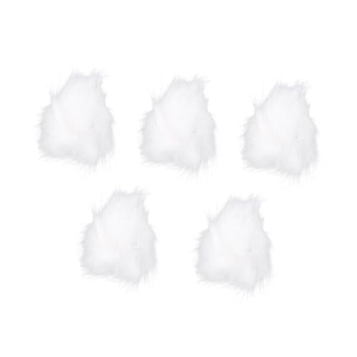 OSALADI 5Pcs White Fluffy Pom Pom Balls with Elastic Loops for DIY Sewing Charms All-Match Crafting Accessories for Hats Shoes Scarves Bags Soft Faux Fur Material