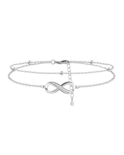 Mesovor Zilveren Infinity Hart Link Armbanden voor Vrouwen Meisjes, Sterling Zilver Vergulde Verstelbare Gelaagde Armbanden Cadeaus voor Moeders Vrienden Dames Vriendin (Oneindig)