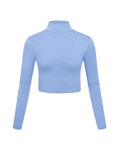 Image of Kindcall Lightweight Mock Turtleneck Crop Tops Long Sleeve Casual Base Layer for Women
