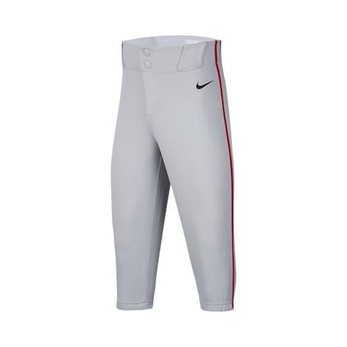Nike Vapor Select 2 Big Kids' High-Piped Baseball Pants (DX9169-015, Wolf Grey/University Red/Black) Size Small