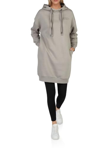 DENIMFY Hoodie Damen lang Oversized DFAnna Kapuzenpullover Pullover Sweatkleid Kapuzenkleid Streetwear Print Taupe XL, Größe:XL, Farben:Taupe