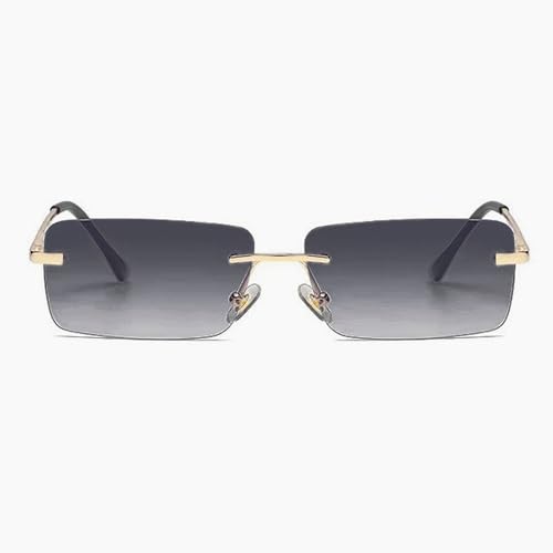 Image of Dervin UV Protected Retro Rectangular Rimless Sunglasses with Spring Hinges for Men and Women