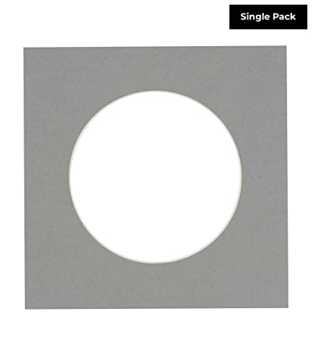 CountryArtHouse Mid Grey Acid Free 18x18 Circle Picture Frame Mat with White Core Bevel Cut for 14x14 Pictures - Fits 18x18 Frame - Pack of 1 Matboard Show Kit with Acid Free Backing & Clear Bag