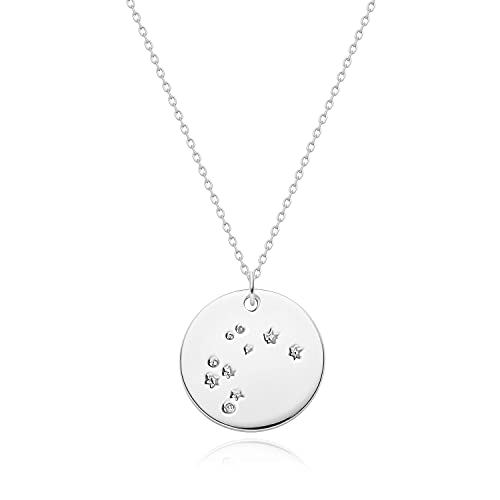 MEVECCO Aquarius Engraved Zodiac Disc Necklace for Women, Silver Tone