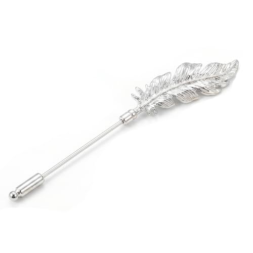 WAKYME Feather Brooch for Men Suit Lapel Pin for Suits Fashion Accessories Shirt Clip (Silvery)