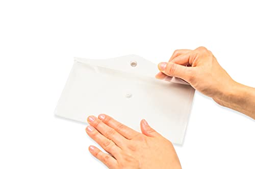 HERMA 20032 Dokumententasche DIN lang transparent weiß, kleiner Sichttaschen Umschlag mit Druckknopf, Briefumschlag aus Plastik für Schule, Uni, Büro, Reise