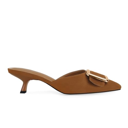 Image of ZJGZF Mesh Kitten Heels Mules for Women Closed Pointed Toe Slip on Backless Stiletto Slingback Low Heels Comfort Pumps Shoes