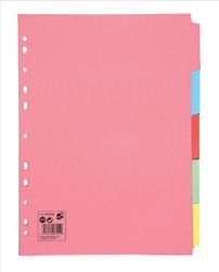 5 Star Subject Dividers Multipunched Manilla Board 5-Part A4 Assorted [Pack 50]