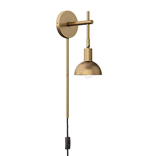 Image of Nathan James Tamlin Vintage Brass Wall Light Fixture, Wall Mounted 1-Light Lamp, Plugin Sconce with On /Off Switch for Living Room, Reading Nook or Bedroom, Brass, Set of 2