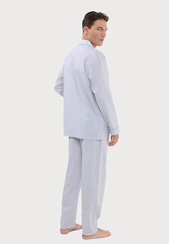 El Búho Nocturno Mens Pajama Set Long Sleeve Cotton Woven Poplin Classic Striped Pajama Set for Men, 100% Cotton, Beige 2992, 5XL3