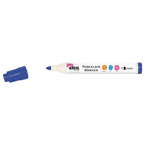 KREUL 16313 - Porcelain Marker medium Dunkelblau - Für Kinder entwickelter Porzellanmalstift, ohne Schütteln und Pumpen sofort los malen