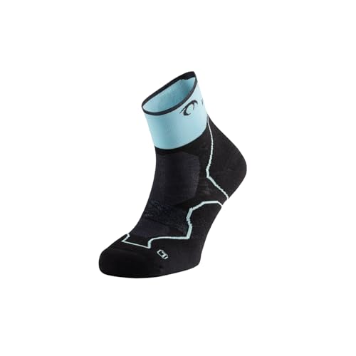 Lurbel Desafio Three, Calcetines de trail running, calcetín anti-ampollas, anti-olor, calcetines transpirables de montaña, unisex. (FR/ES, Letras, M, Regular, Regular, Azul Costa/Negro)