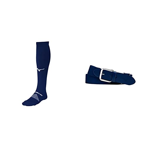 Mizuno Performance OTC Socks with Classic Elastic Belt - Youth and Adult Sizes | Baseball and Softball | Navy | Small Socks, Adult Belt