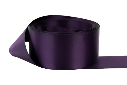 Image of Ribbon Bazaar Double Faced Satin - Premium Gloss Finish - 100% Polyester Ribbon for Gift Wrapping, Crafts, Scrapbooking, Hair Bow, Decorating & More - 1 /4 inch Eggplant 50yd Spool