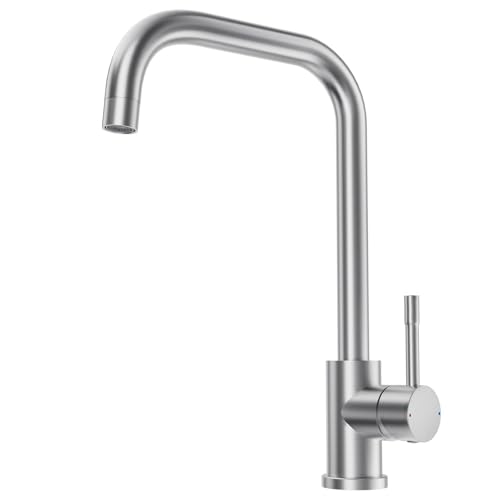 CECIPA Niederdruck Armatur Küche, 360° Drehbare Küchenarmatur Niederdruck, Wasserhahn mit 3xG3/8 Anschluessen für Boiler, Spültischarmatur Edelstahl 304, Armatur Küche für Untertischgerät