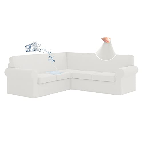 Aliecom Corner Sectional Couch Covers 6 Piece Water Resistant L Shape Sofa Cover For Sectional Sofa Set Stretch Soft U Shaped Slipcovers Living Room Anti Slip Pet Dog Furniture Protector (White) #TOP11