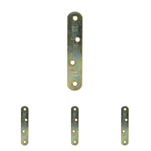 Amig - Pack de 4 Placas de Refuerzo de Acero Bicromatado Mod.2, Pletina Plana de Unión para Montaje o Ensamblaje de Muebles de Madera, Medida: 100 x 19 x 2 mm, Canto Redondo (Paquete de 4)
