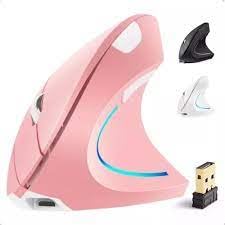 Mouse Ergonômico Vertical Sem Fio Ortopedico, Conforto e Precisão 2400 DPI Wireless, Reduz Tensão no Punho e Cotovelo, Ideal para Home Office e Gaming (Rosa)