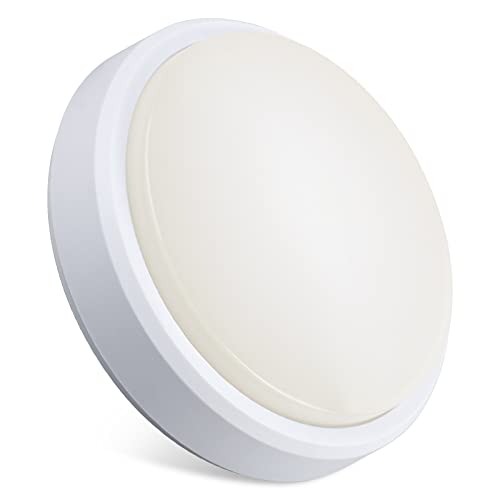 YAYZA! Applique murale LED 12W moderne pour cloison Luminaire rond sécurisé et étanche IP65 montage en applique 1000lm 100W Equiv.3000K Blanc Chaud Salle De Bains Couloir Escalier Garage Patio Porche Cover