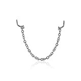 COLORFUL BLING Cadena de nariz chapada en plata de ley 925 de 3 mm de acero inoxidable con circonitas de cristal y cristales de corazón, 1 pieza de tabique pircing (3 – 6,2 cm)