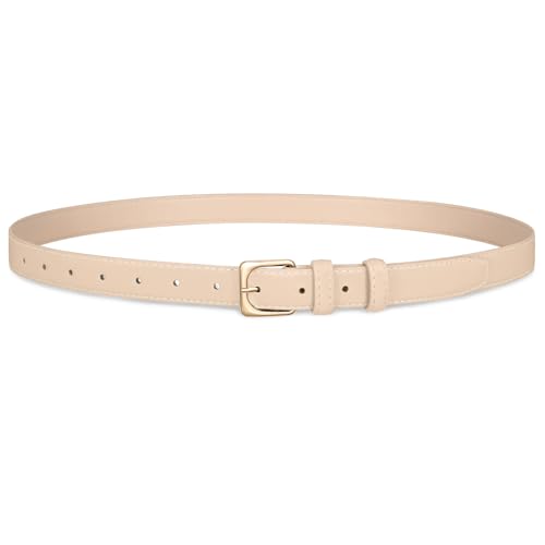 VONMELLI Womens Thin Leather Belt for Jeans Pants Dress Fashion Skinny Belt with Gold Buckle for Women - Main Image
