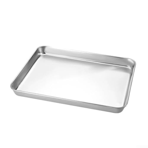 Vassoio rettangolare in acciaio inox con fondo piatto, set da forno per la pulizia degli alimenti, teglia da forno per barbecue, cottura (M)