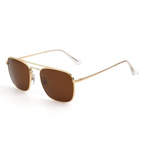 Image of JIM HALO Retro Square Aviator Sunglasses Premium Glass Lens Flat Metal Eyewear Men Women
