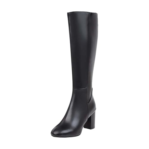 Bottes hautes à talons hauts pour mollets larges | Élégance hivernale en noir taille 41