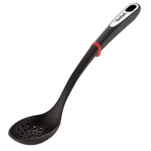 Tefal Ingenio - Cuchara escurridora, plástico resistente y duradero, termorresistente hasta 230 grados de temperatura, apta para lavavajillas, rojo y negro, K20603
