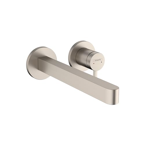 hansgrohe Finoris Bathroom Faucet, 1-Handle 2-Hole Wall Mounted Bathroom Sink Faucet for Vanity 1.2 GPM, Brushed Nickel, 76050821