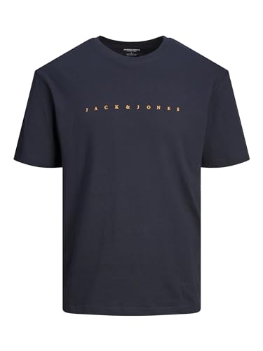 JACK & JONES Camiseta básica con logotipo impreso, manga corta, cuello redondo, manga corta, tallas grandes, JJESTAR, azul oscuro, XXL