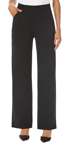 iChosy Womens Wide Straight Leg Pull-On Trousers Casual Slacks Dress Pants with Pockets - Image 5