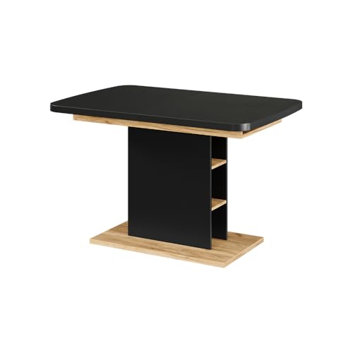 Vicco Fenaro Dining Table in Black/Gold Oak, 120 x 80 cm, Extendable Design with Open Compartments for Flexible Size Adaptation