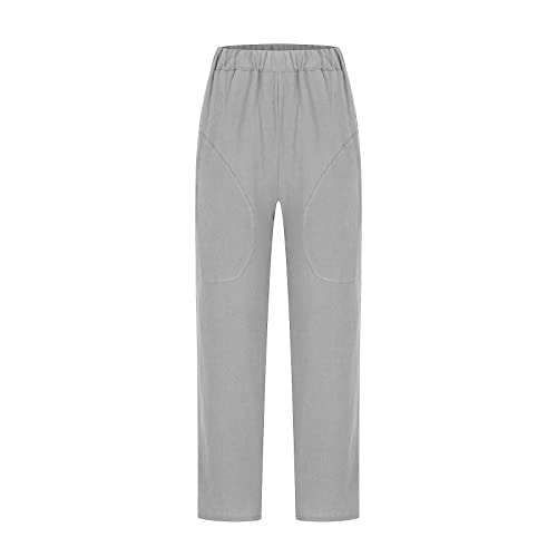 Image of LRMQS Cotton Linen Pants Women Casual Summer 2026 Trendy Loose Fit Beach Wide Straight Leg Trousers with Side Pockets