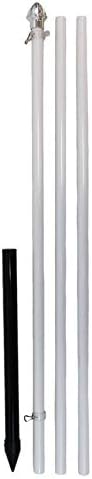 OnPoint Wares 10ft White Aluminum Outdoor Flag Pole with Ground Spike Kit | Sturdy Aluminum Construction | Silver Topper, Black PVC Ground Spike & Shock Absorber | Flag Sold Separately