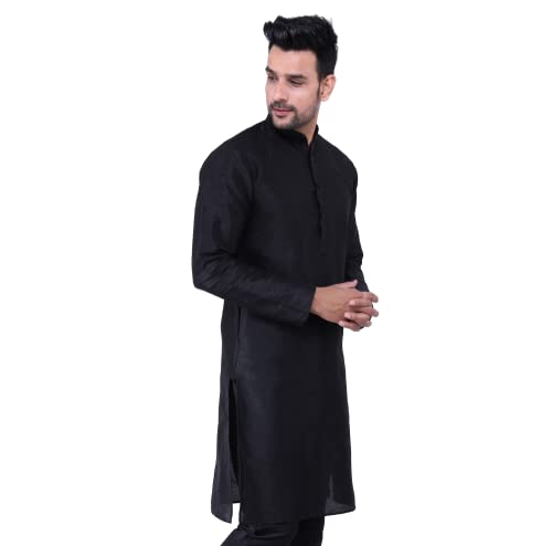 Image of Sadree Men's Silk Blend, Knee Length, Full Sleeve, Mandrin Collor, Solid Style, Attractive Colour, Solid Plain Kurtas