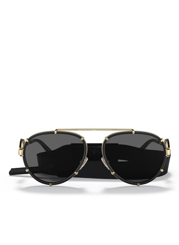 Versace VE 2232 143887 Black Metal Aviator Sunglasses Grey Lens