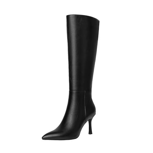 CKSNDLF Knee High Boots for Women Pointed Toe Stiletto Heel Long Boots Side Zipper Tall Boots