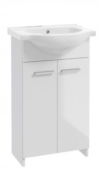 .Deftrans Domodomo - Mueble de baño con Lavabo, 85 x 45 x 26 cm, Color Blanco, Lavabo de cerámica, Armario de pie para baño pequeño