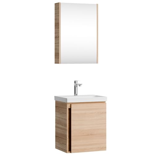 Planetmöbel Meuble lavabo avec Meuble sous Vasque 50 cm, Armoire de Toilette 50 cm Incluse, Ensemble de Salle de Bain avec lavabo, Suspendu, chêne Sonoma