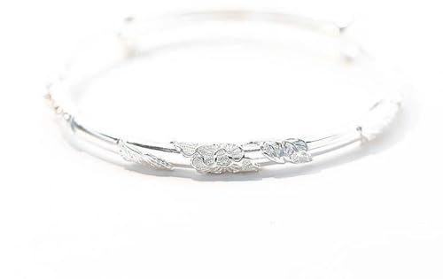 Bracelet chinois argent 999 motif fleurs épanouies jonc luxe léger pour femme