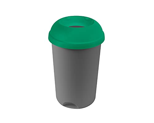 Addis Open 50 Litre Recycling Office Commercial Business Utility Waste Bin, Colour Coded Green lid with Metallic Base, 519041AMP, Green & Metallic Grey