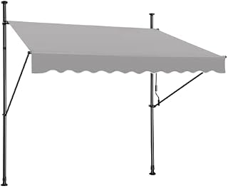 Froadp 300×120cm Retractable Manual Clamp Awning with Height Adjustable Hand Crank Waterproof Sun protection Telescopic Canopy with PU Coating UV resistant for Balconies Patio Porch(Light Grey)