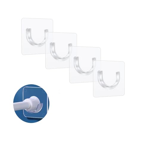 Yeenano Support Tringle Rideaux Sans Percage,4 Pièces Crochets de Tension Transparents,Tringle Rideau Douche Support Douche Mural Adhésif,Pour Armoire de...