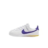 Nike Cortez EasyOn Little Kids' Shoes (DM0951-105, White/Varsity Maize/Varsity Purple) Size 13