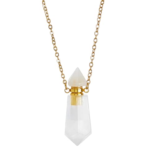 SUPERFINDINGS Cristal Blanc Naturel Pendentif Bouteille de Parfum Collier d'huile Essentielle Diffuseur d'huiles essentielles Six Pendentif Aura Chakra...