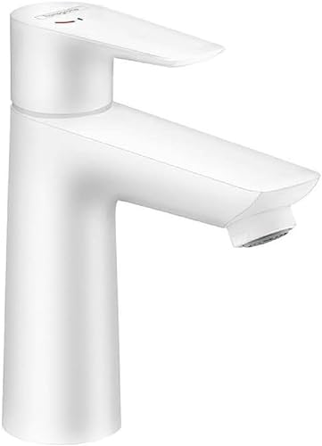 hansgrohe Wasserhahn Talis E CoolStart (Armatur mit Auslauf Höhe 110 mm), Einhebel-Waschtischmischer ohne Ablaufgarnitur, Mattweiß