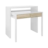 Bureau console extensible en chêne avec deux tiroirs blancs artik