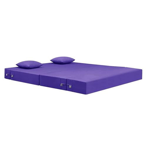 Image of Foldable 2-Seater, 4X6 Sofa Bed | Convertible Sofa Cum Bed with Cushion Jute Fabric Perfect for Living Rooms & Guest Rooms - Purple